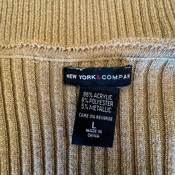 New York & Company Women's Gold Metallic Low Cut Button Cardigan, Size Large - Picture 6 of 9
